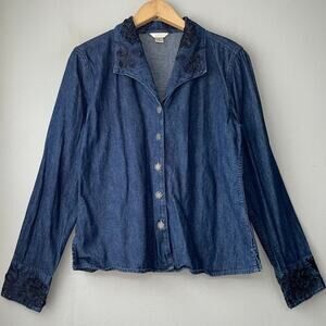 Christopher & Banks Size Medium Dark Denim Button Up Shirt Soutache Renaissance